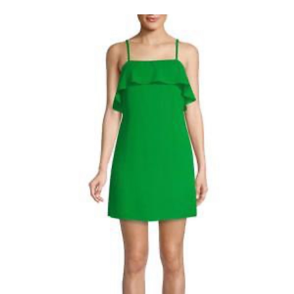 Alice + Olivia Etta Ruffle Mini Shift Green Dress Size M